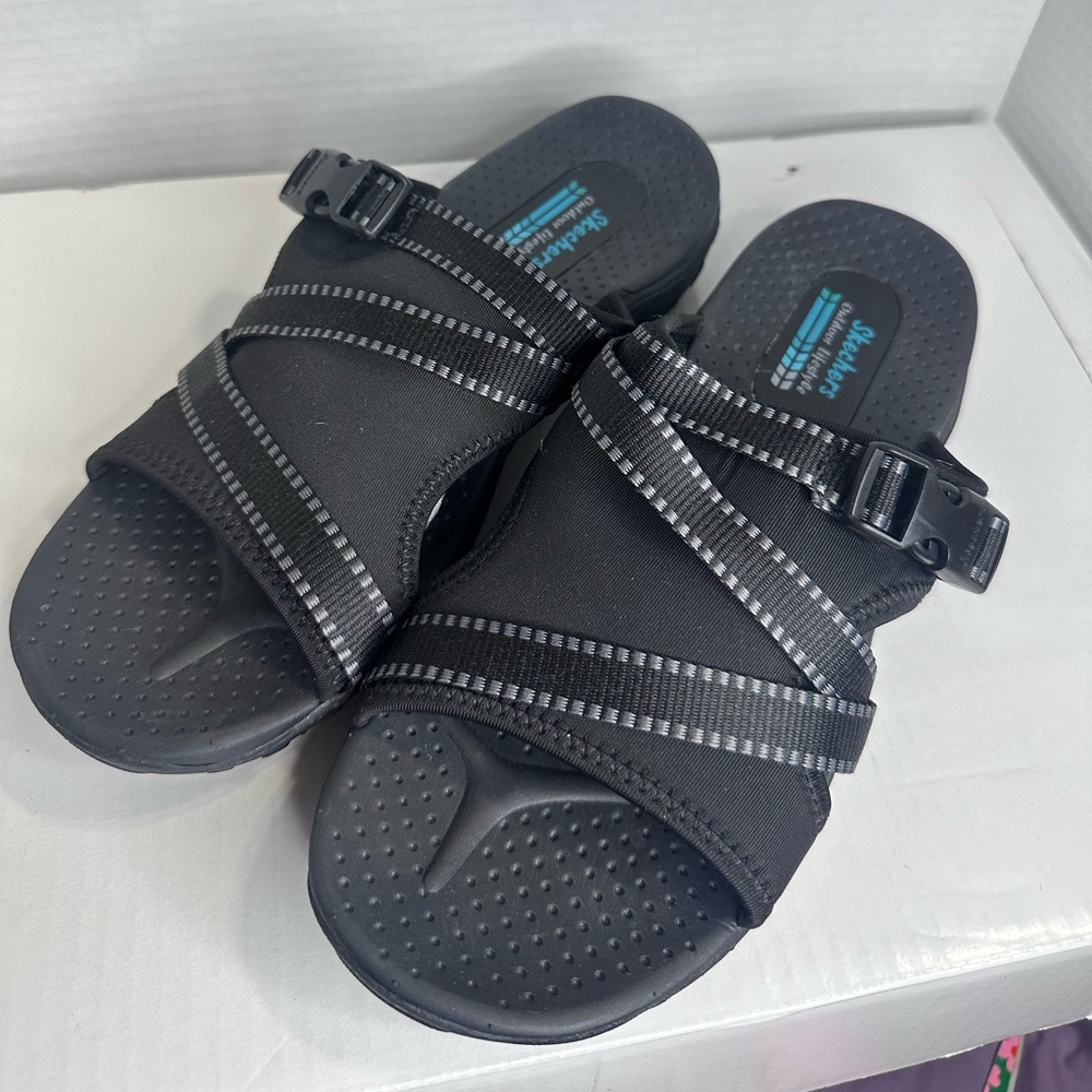 SKECHERS Outdoor Lifestyle Ladies Perfect Planning Slide Reggae Black Size 8 - Picture 1 of 7